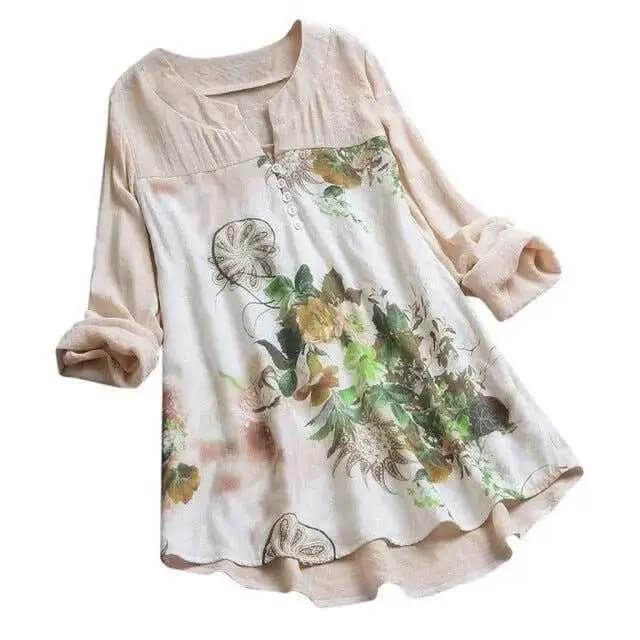 Beautiful Long Sleeve Blouses Women Floral Printing Tunic Home Shirts & Tops