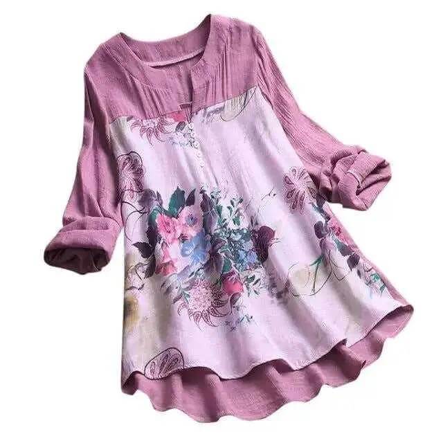 Beautiful Long Sleeve Blouses Women Floral Printing Tunic Home Shirts & Tops