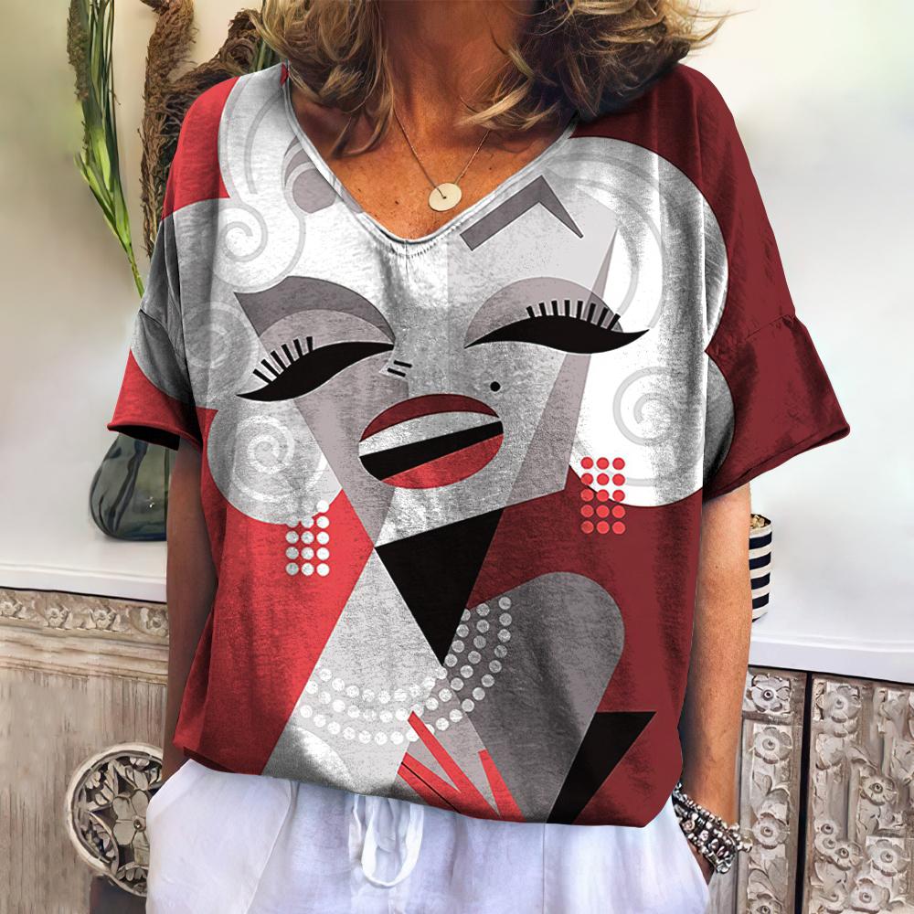 Vintage Abstract Face T Shirt For Women Streetwear Daily Tops