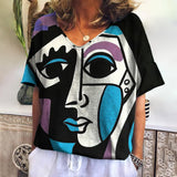 Vintage Abstract Face T Shirt For Women Streetwear Daily Tops