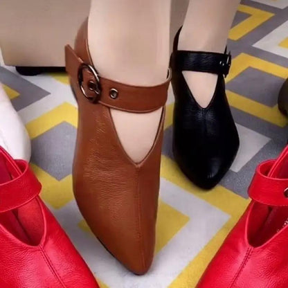 Women High Heels Soft Leather Pointed Shoes