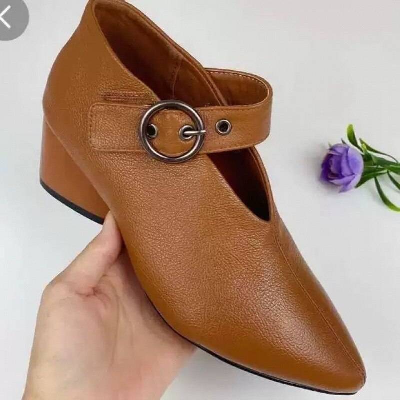 Women High Heels Soft Leather Pointed Shoes