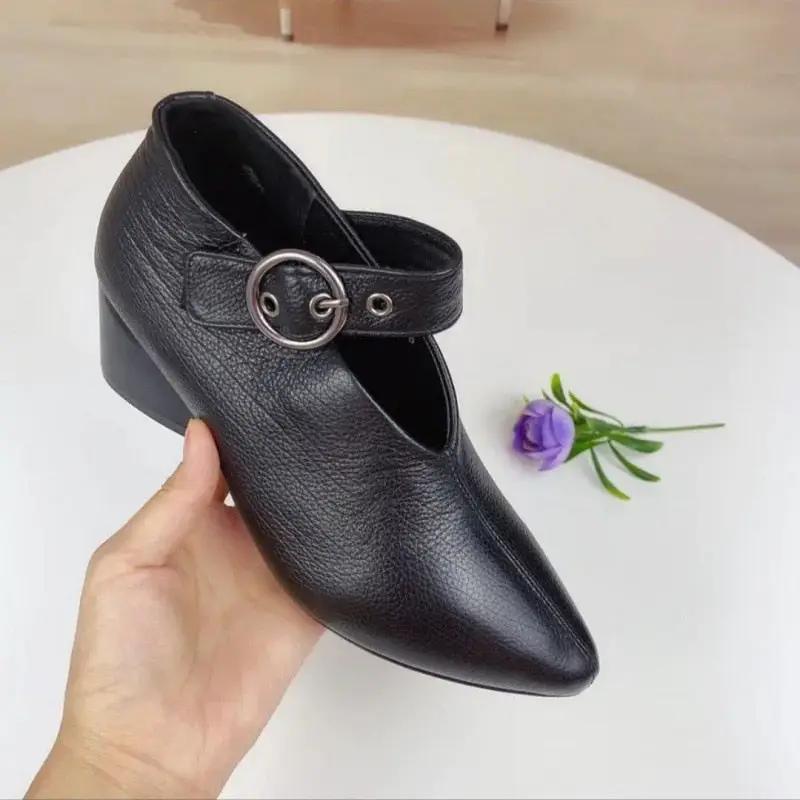 Women High Heels Soft Leather Pointed Shoes