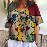 Vintage Abstract Face T Shirt For Women Streetwear Daily Tops