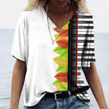 Music Piano Women Shirt V-neck Oversized Pullover