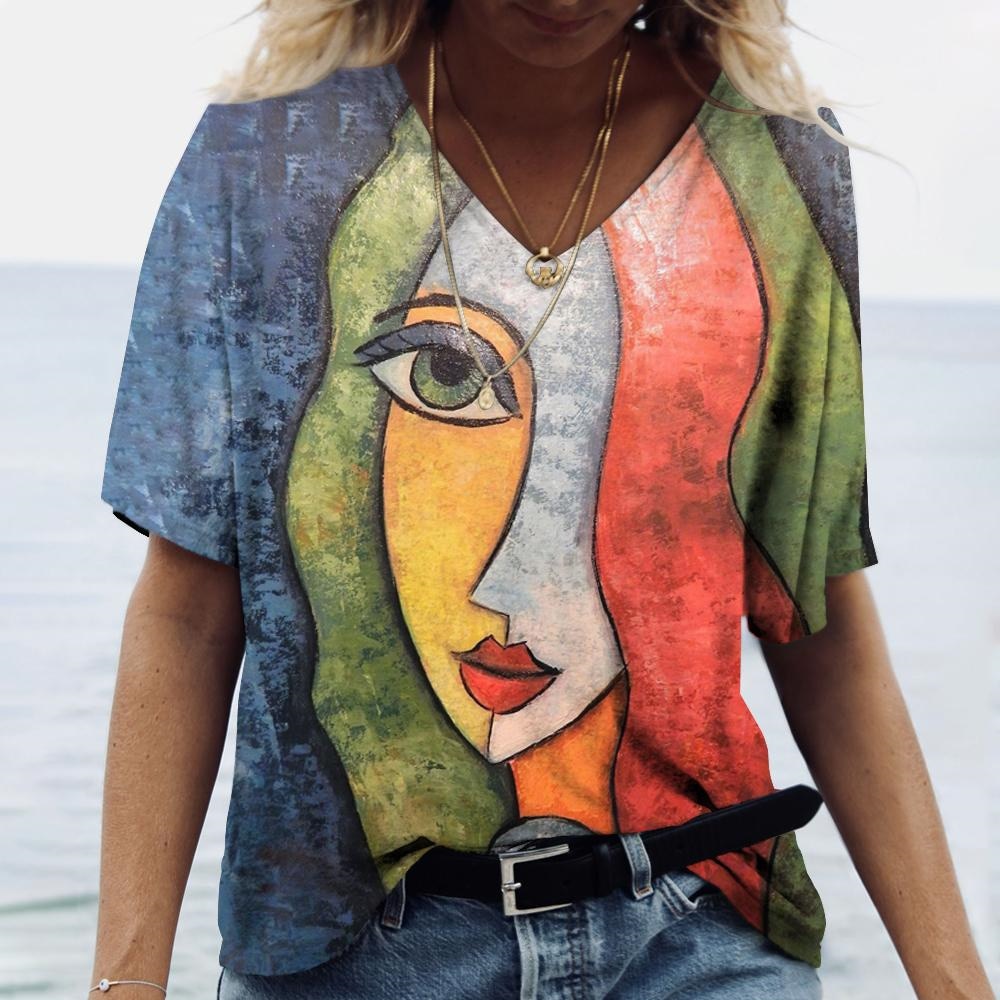 Women T-shirt Abstract Art Classic Fashion Casual Streetwear