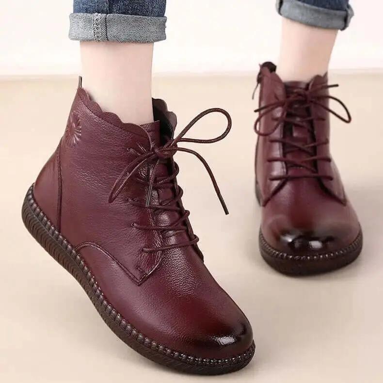 Soft Leather Boots Women's Shoes Ladies Short Plush Boots