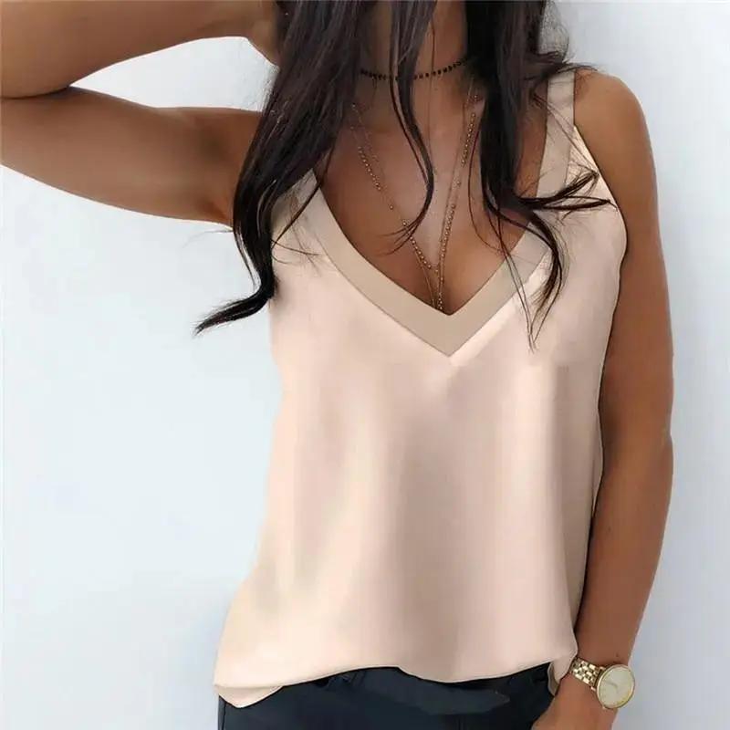 Sexy V-Neck Sleeveless Off Shoulder Tops Shirt Women