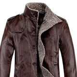 Men Coat Plush Faux Leather Winter Jacket for Daily Wear
