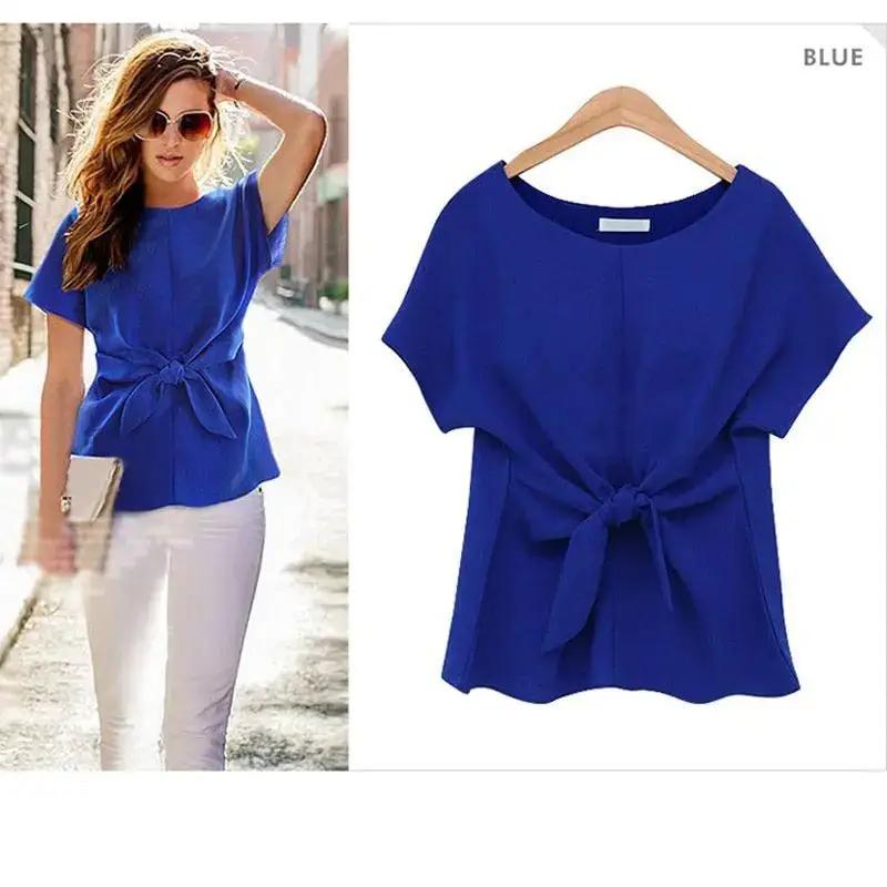 fashion women kimono bowknot blouses O-neck short sleeve casual vintag