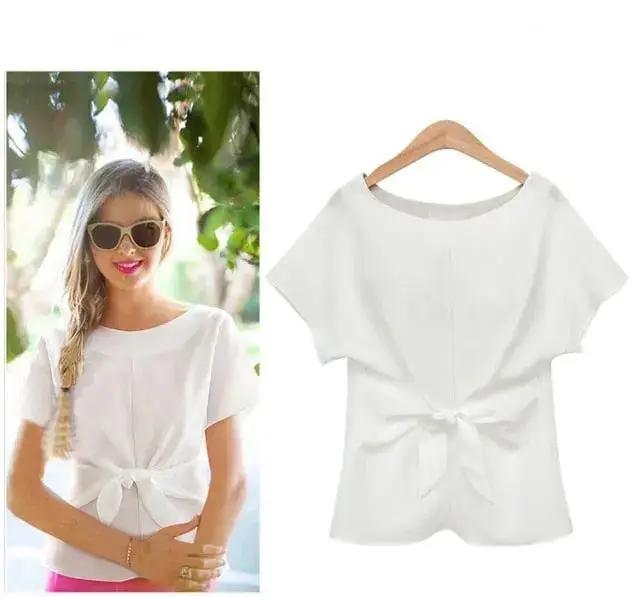 fashion women kimono bowknot blouses O-neck short sleeve casual vintag