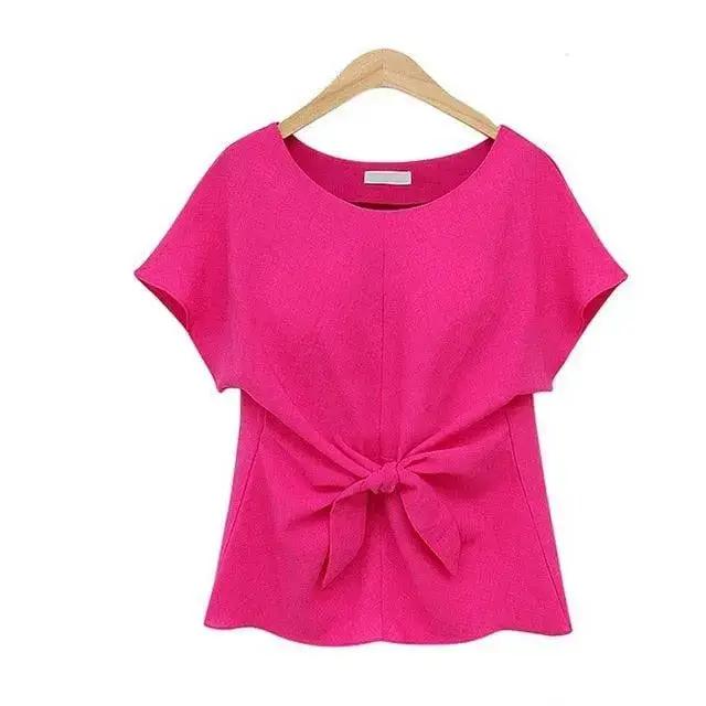 fashion women kimono bowknot blouses O-neck short sleeve casual vintag