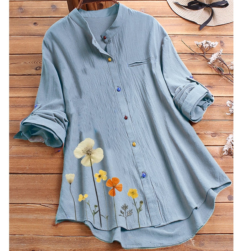 Cotton Linen Shirt for Women Long Sleeve Tops Vintage Clothes