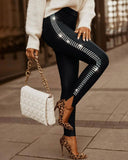 Women's Leather Pants Slim Rivet Designer