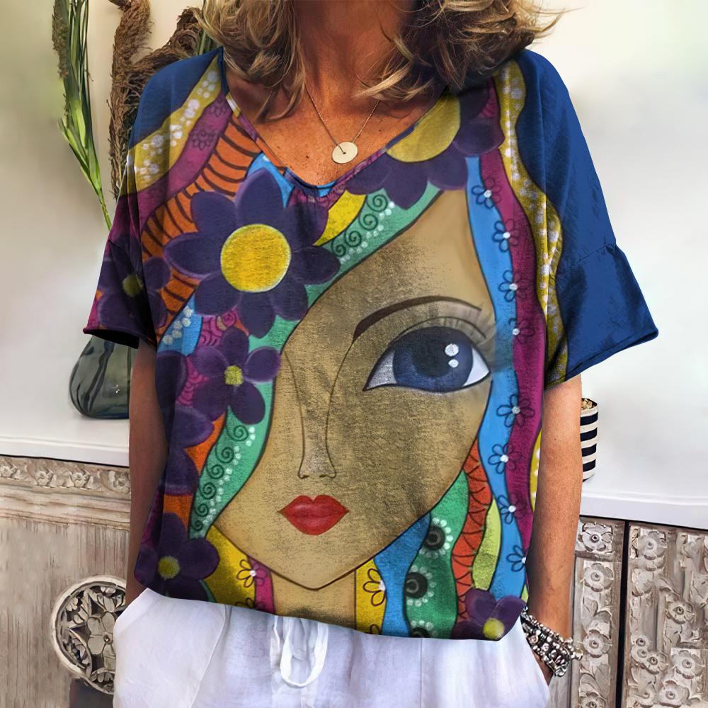 Vintage Abstract Face T Shirt For Women Streetwear Daily Tops