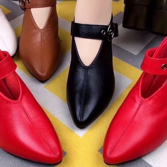 Women High Heels Soft Leather Pointed Shoes