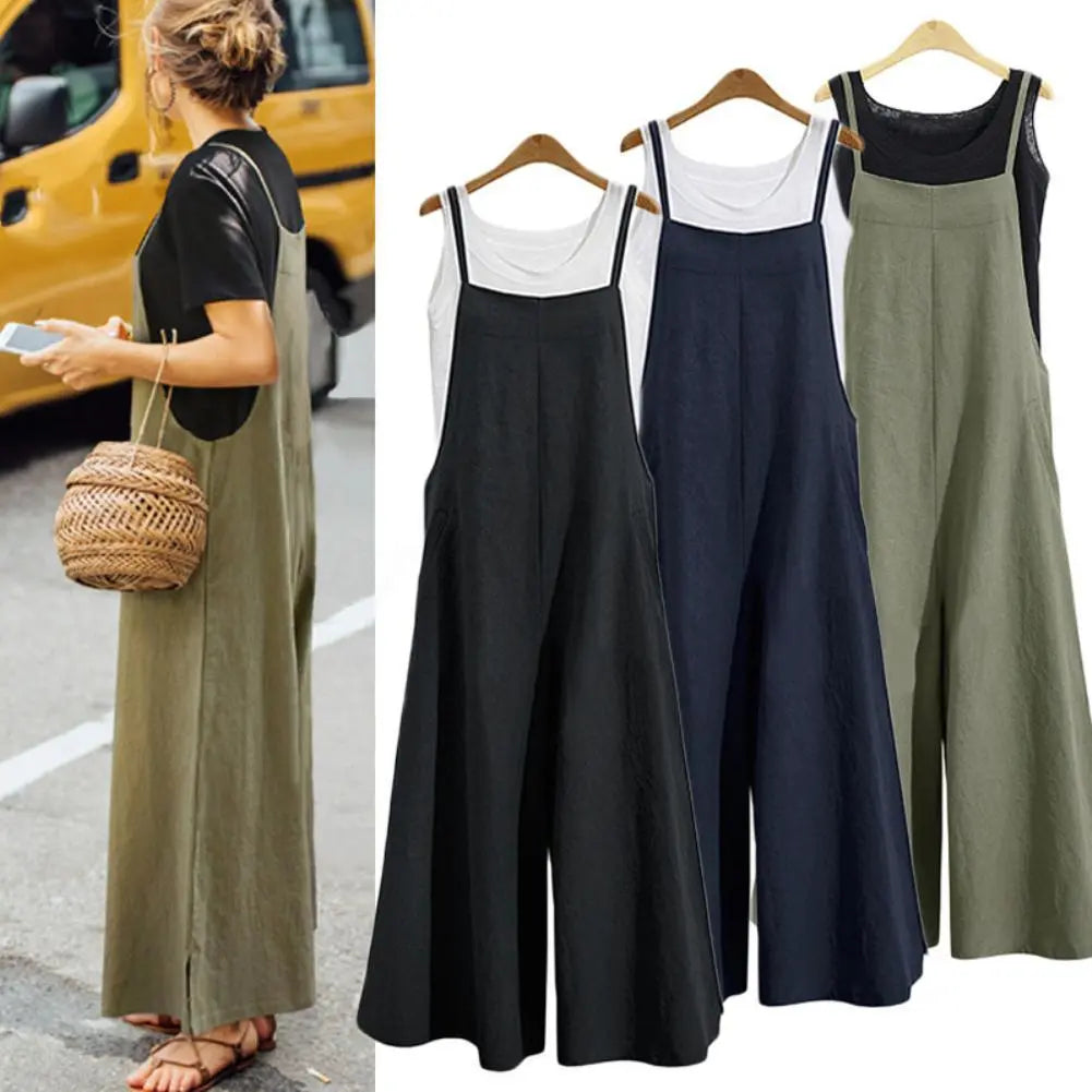 Sleeveless Long Jumpsuit Solid Color Women Sleeveless