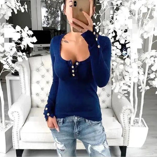 Plus Size Fashion top Women's Slim Fit V-neck Bodycon Long Sleeve Tee Shirts