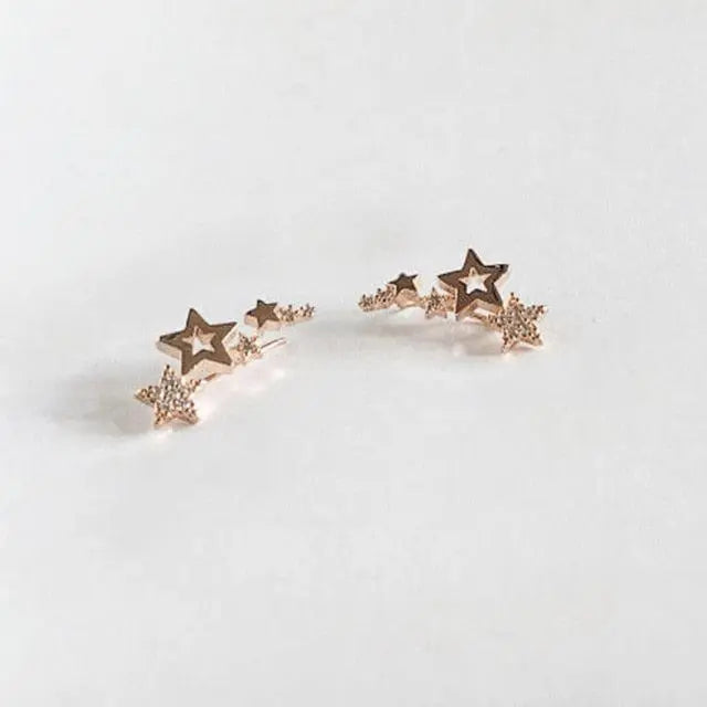 Hot Selling Simple Stylish Star Women Drop Earrings Shiny White Zircon