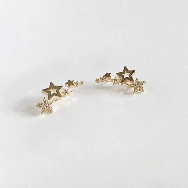 Hot Selling Simple Stylish Star Women Drop Earrings Shiny White Zircon