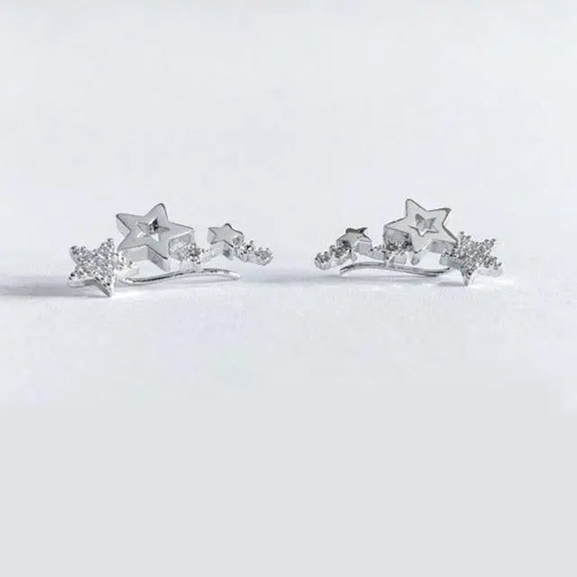 Hot Selling Simple Stylish Star Women Drop Earrings Shiny White Zircon