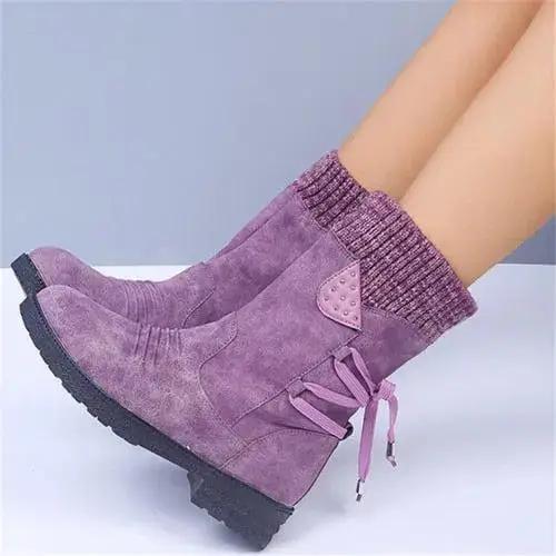 Winter Women Mid-Calf Boots Warm Boots Low-heeled Shoes