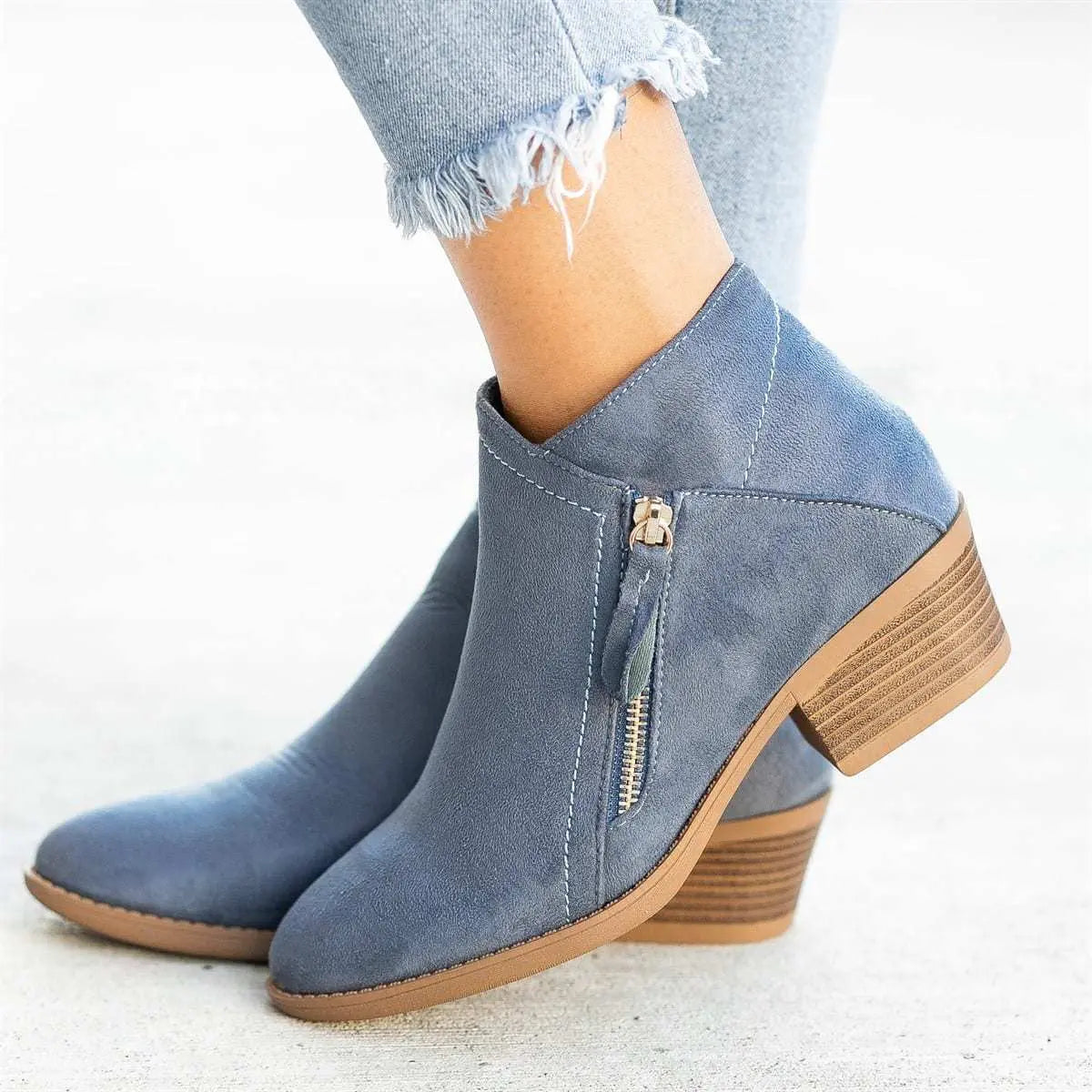 Women Boots Mid Heel Retro Short Booties