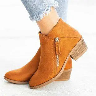 Women Boots Mid Heel Retro Short Booties