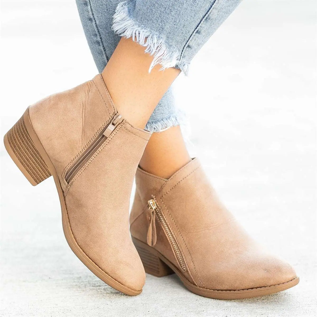 Women Boots Mid Heel Retro Short Booties