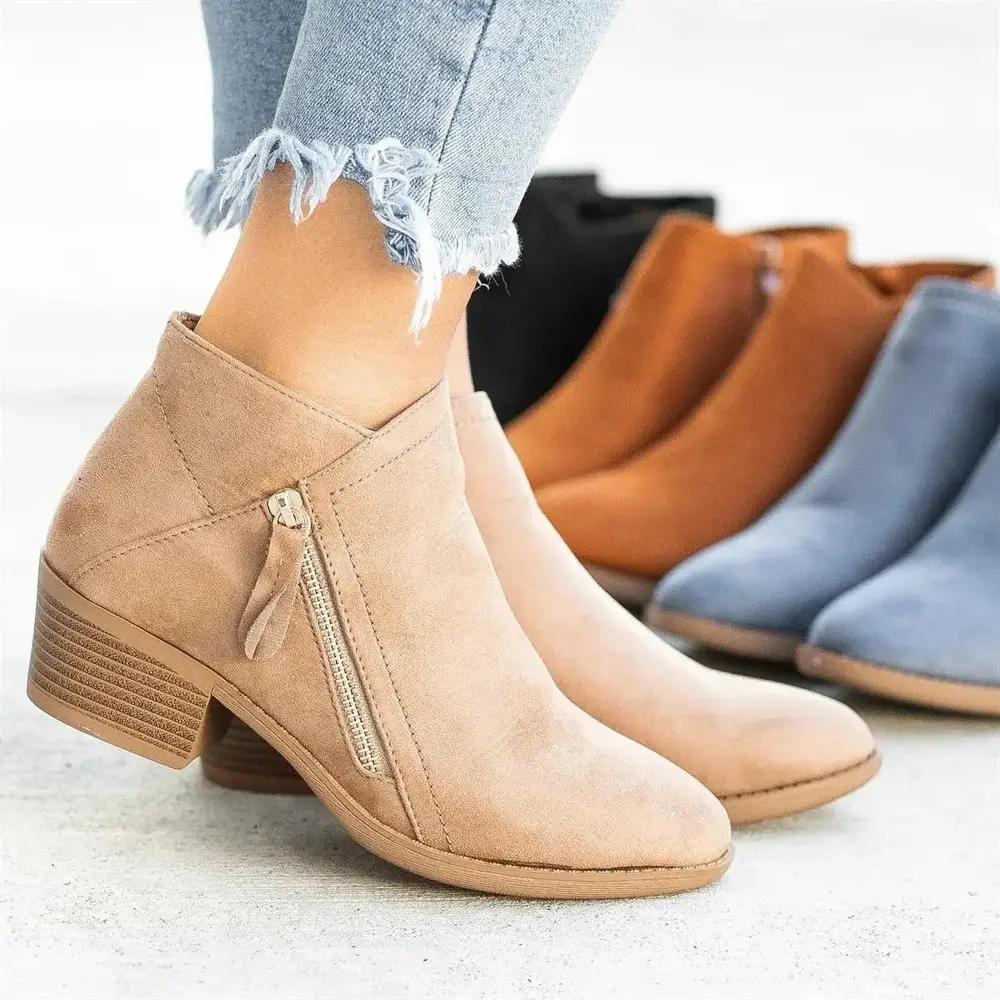 Women Boots Mid Heel Retro Short Booties