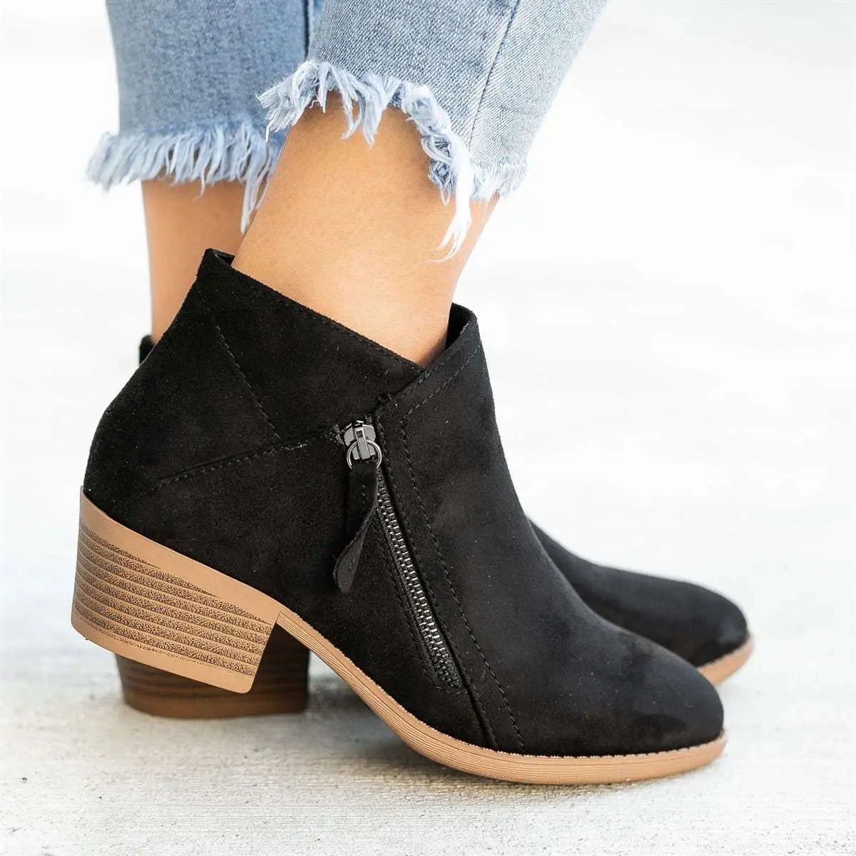 Women Boots Mid Heel Retro Short Booties