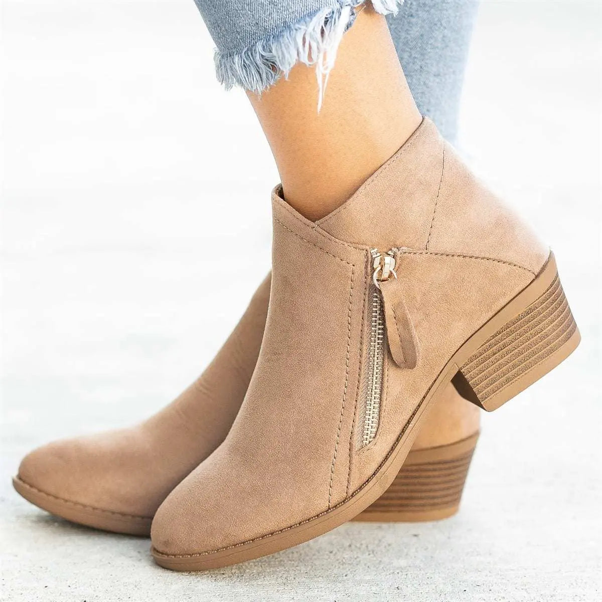 Women Boots Mid Heel Retro Short Booties