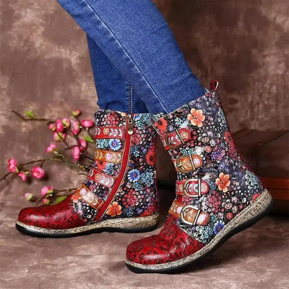 Luxury design Leather Boots For Women Round Toe