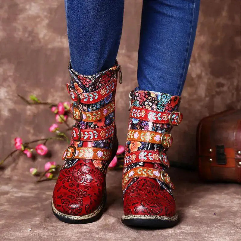 Luxury design Leather Boots For Women Round Toe
