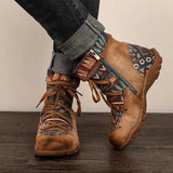 Women's Lace Up Ankle Boots Low Heel Leather